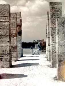A yellowed 1989 image of Chac-Mool at Chichen Itza. Photo credit: L. Tripoli